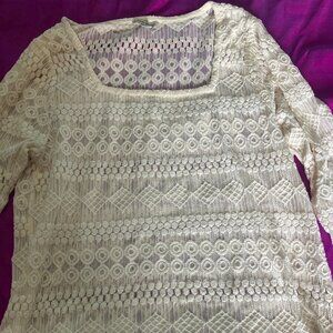 Women's L off white lacy Lucky Brand Blouse
